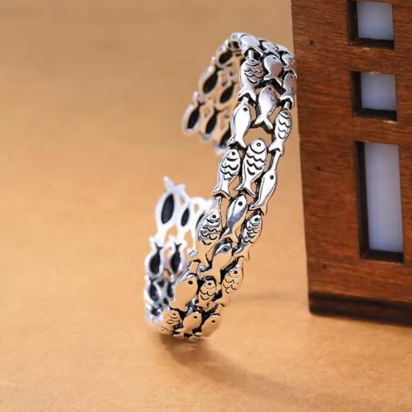 925 Silver Fish Cuff Bracelet #1551 - Picture 5 of 6